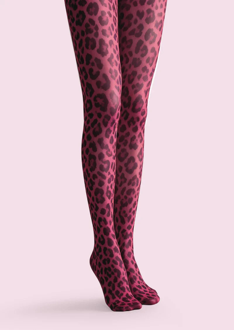 Crimson Panther Leopard Print Tights Hosiery Pantyhose