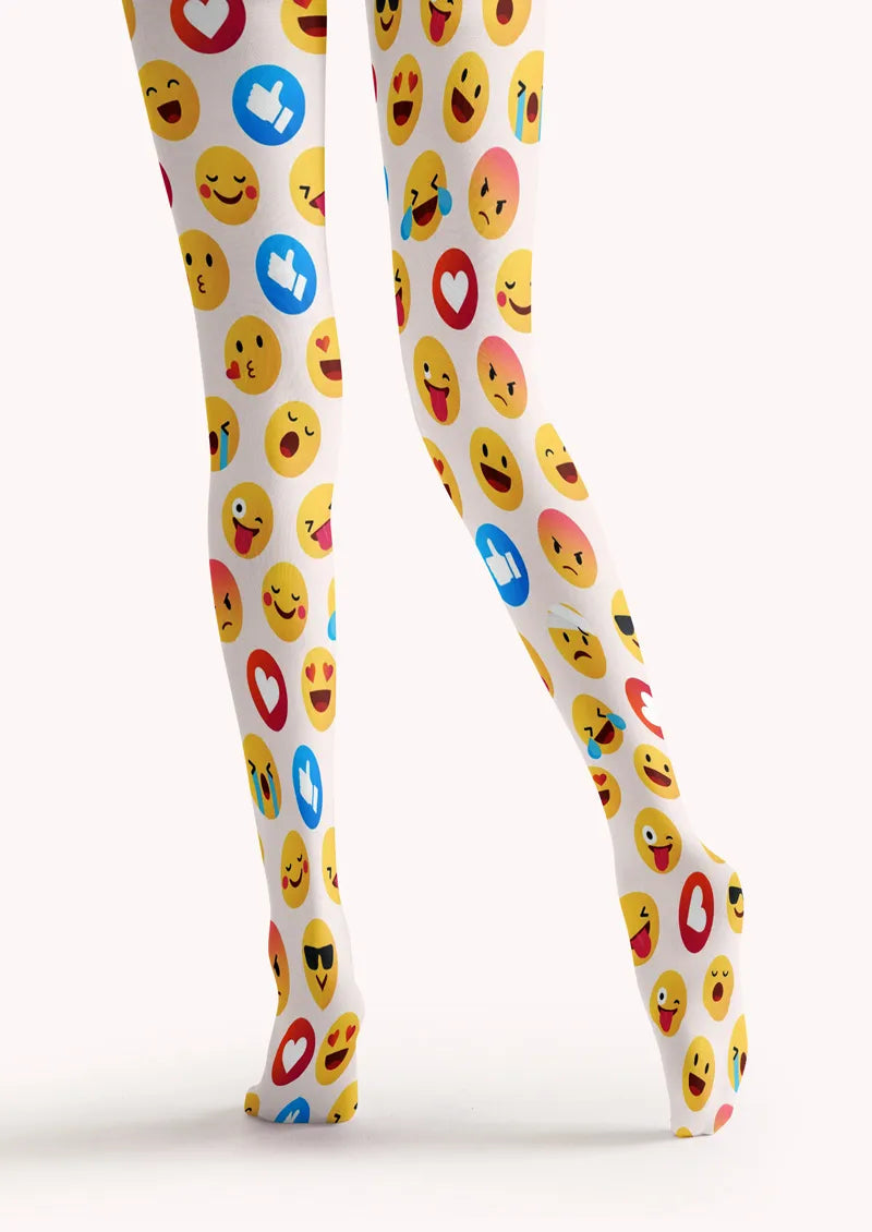 White Yellow Emoji Tights