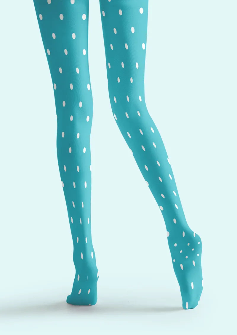 Turquoise White Polka Dot Print Tights Hosiery Pantyhose