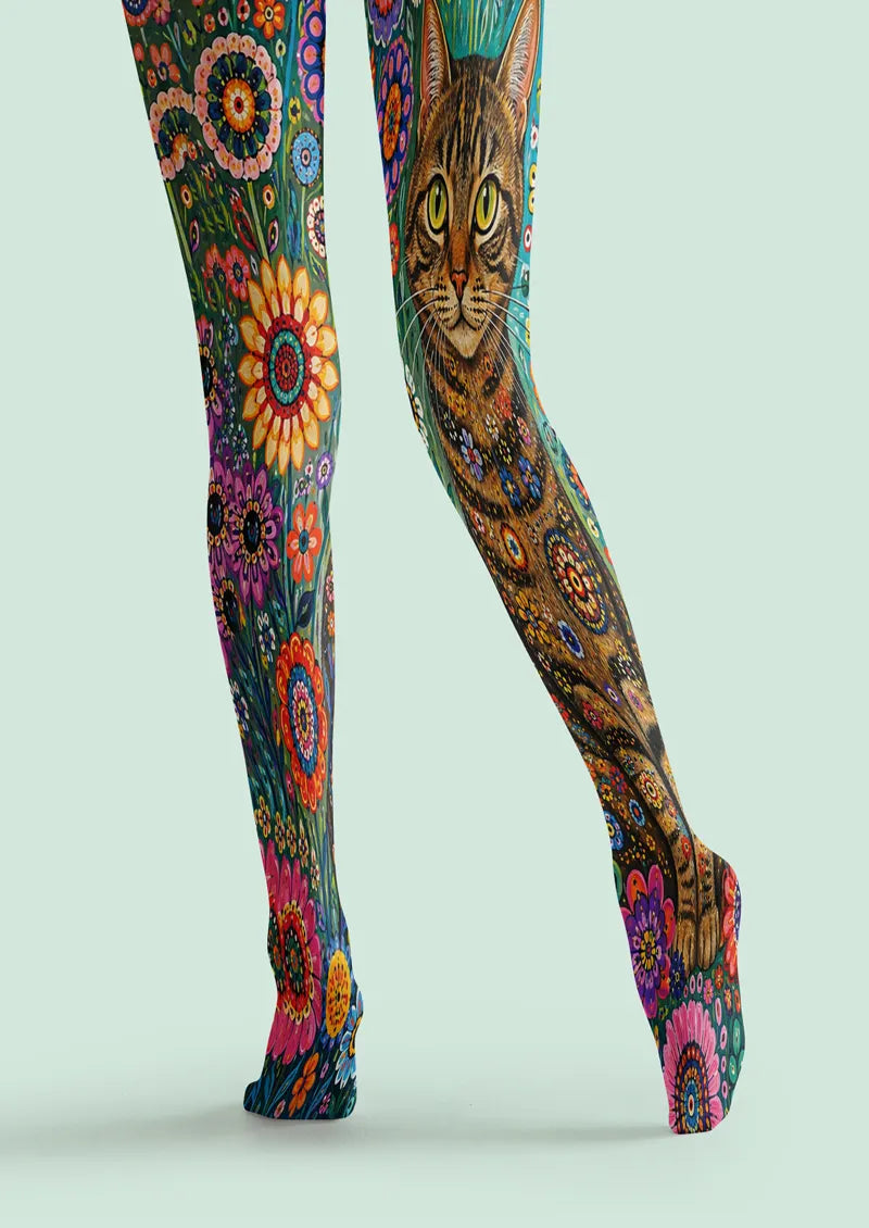 Orange Cat and Floral Tights