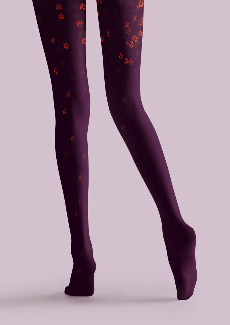 Purple Red Blossom Tights