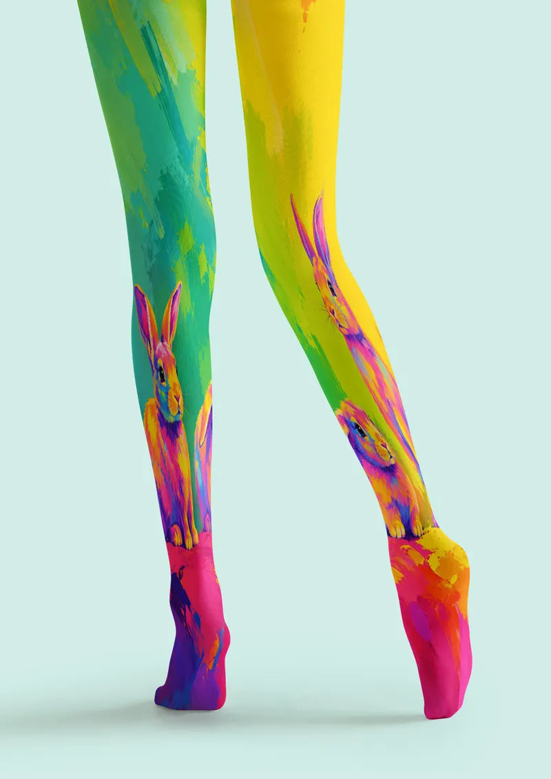 Neon Rabbit Abstract Art Print Tights Hosiery Pantyhose