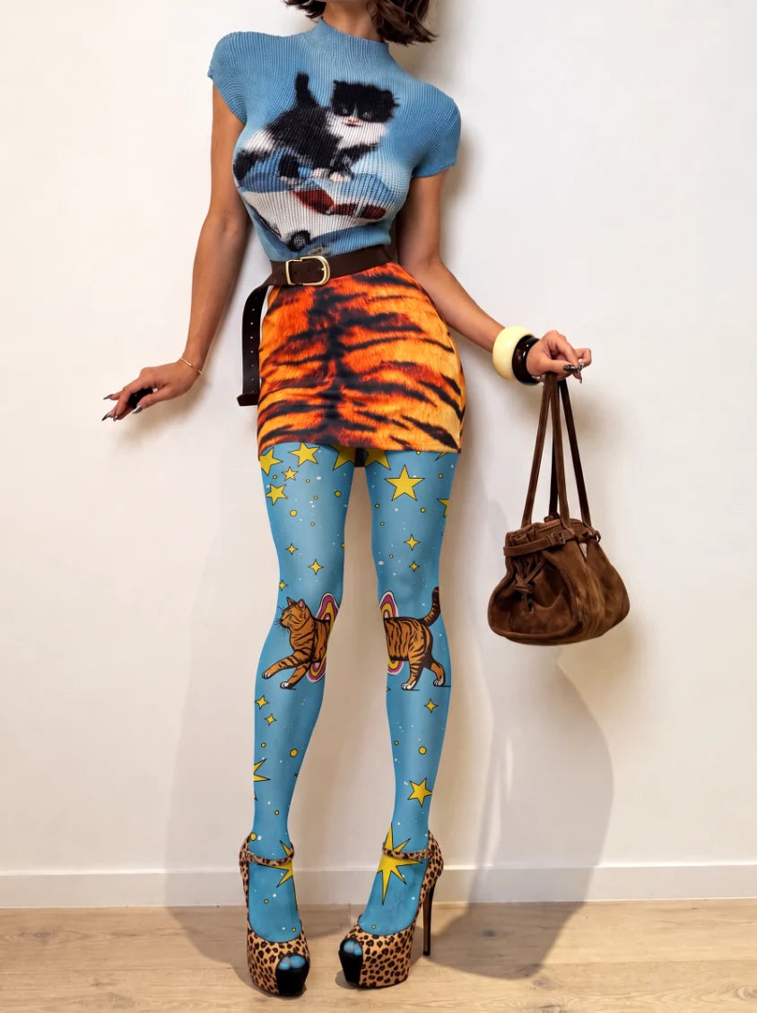 Blue Star Cat Tights