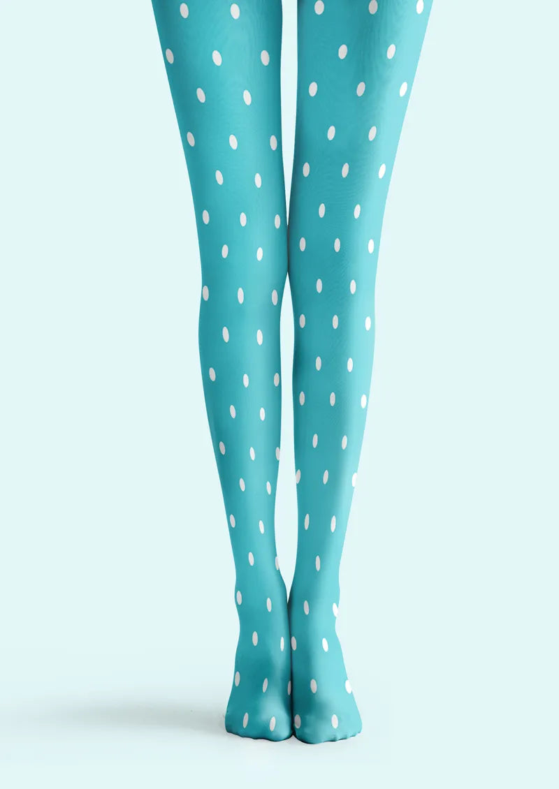 Turquoise White Polka Dot Print Tights Hosiery Pantyhose