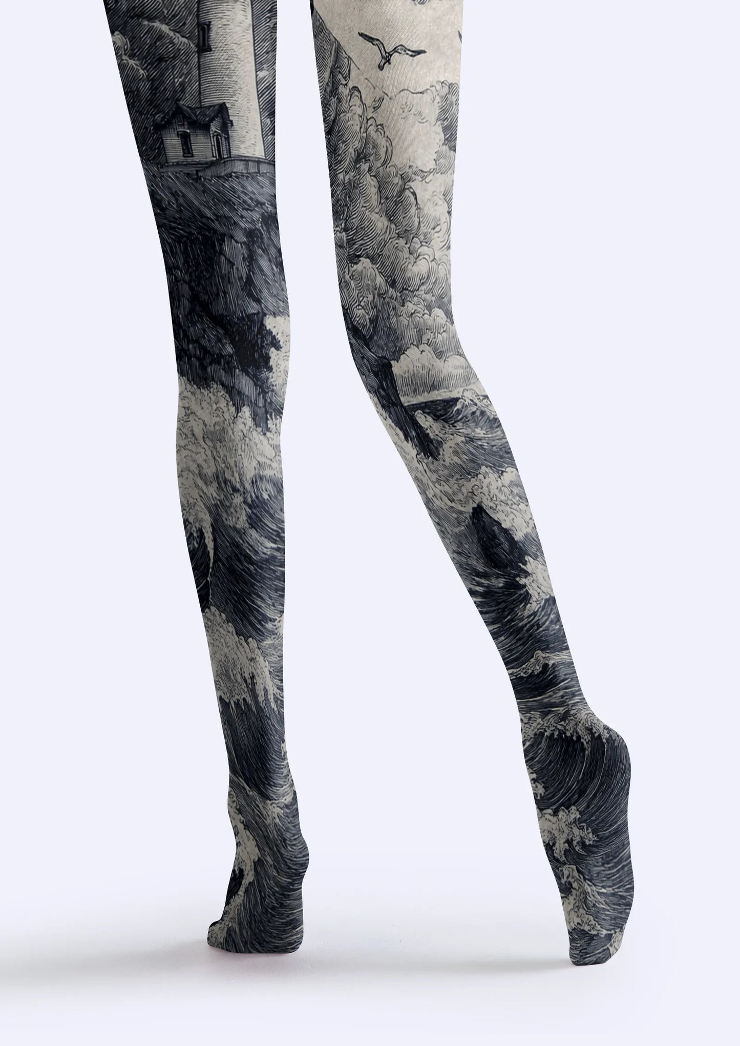 Gray Lighthouse Seascape Tights