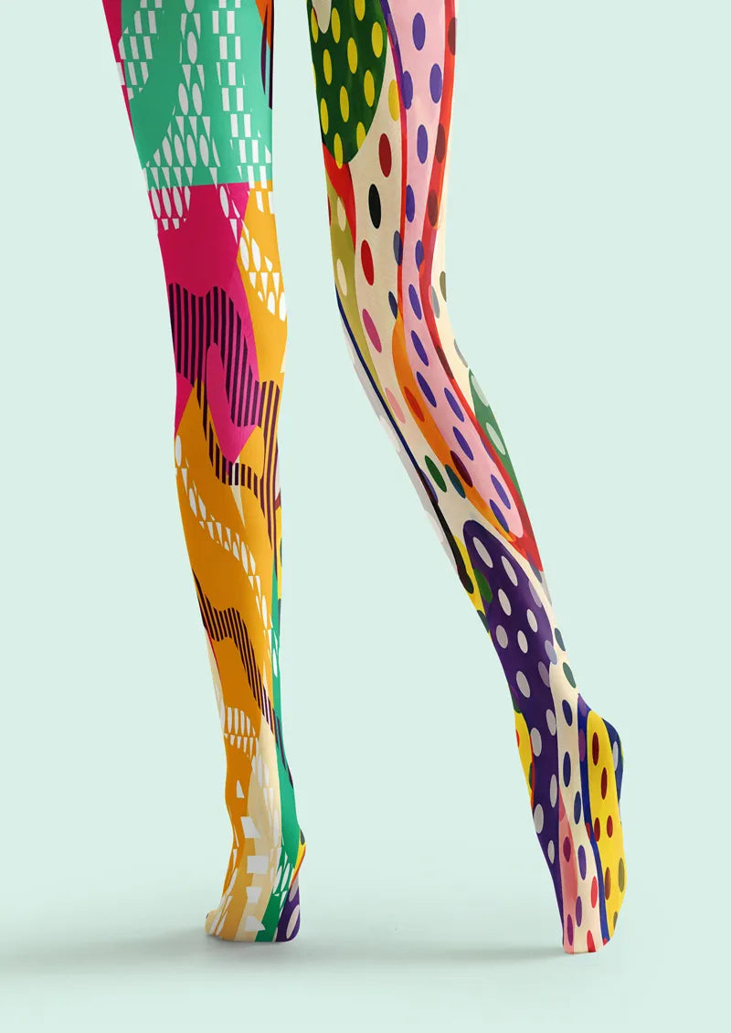 Colorful Split Polka Dot and Geometric Graphic Tights Hosiery Pantyhose