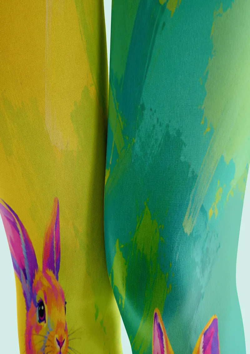 Neon Rabbit Abstract Art Print Tights Hosiery Pantyhose
