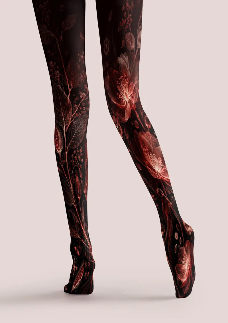 Black Red Floral Tights