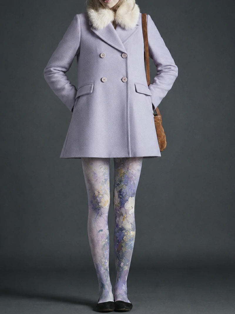 Lavender Watercolor Floral Tights Hosiery Pantyhose