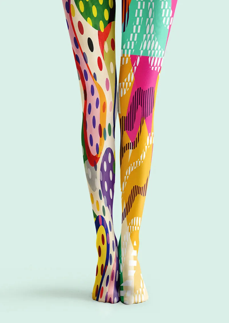 Colorful Split Polka Dot and Geometric Graphic Tights Hosiery Pantyhose
