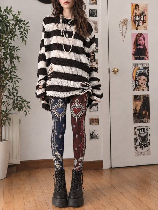 Navy and Burgundy Heart Tights