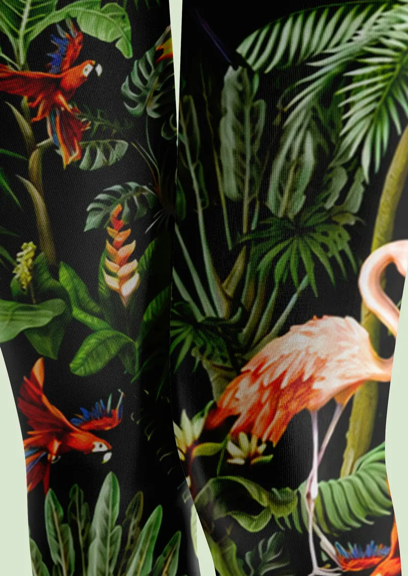 Black Tropical Rainforest Bird Tights Hosiery Pantyhose