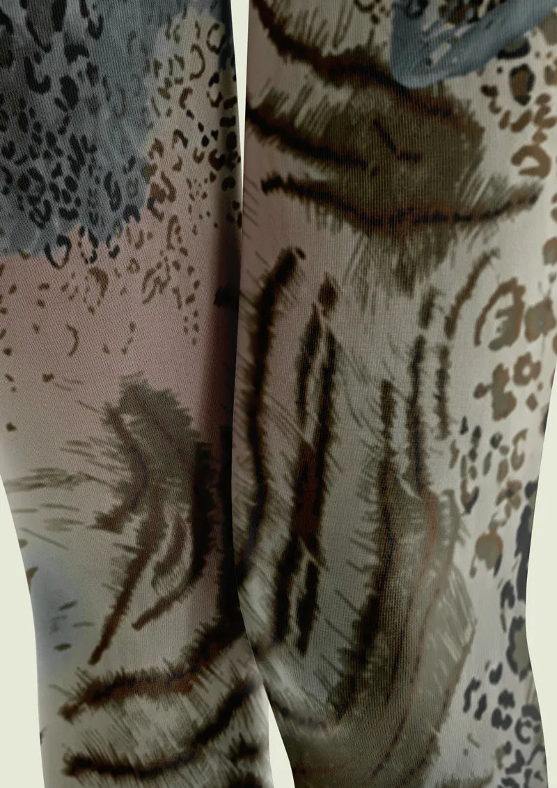 Gray Tiger Leopard Print Tights