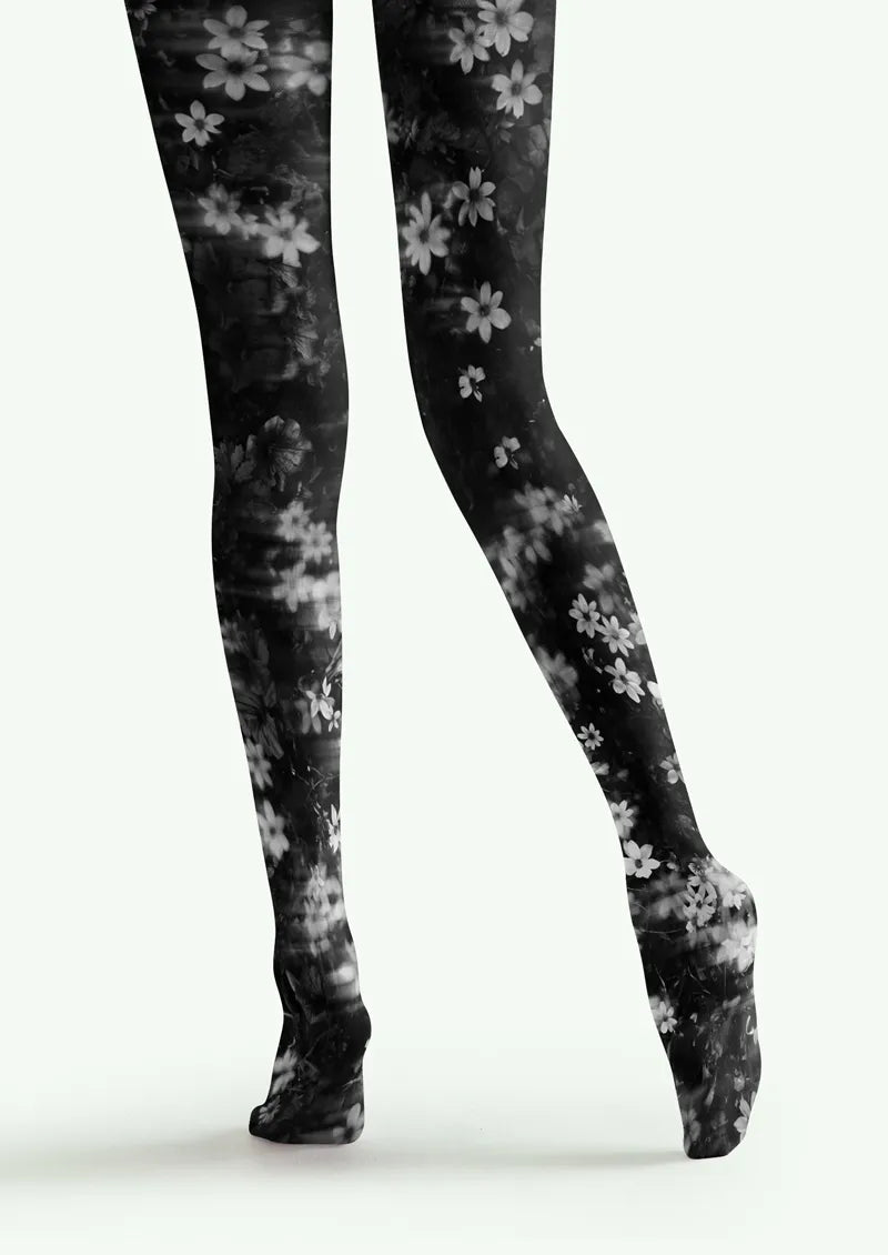 Black White Floral Tights