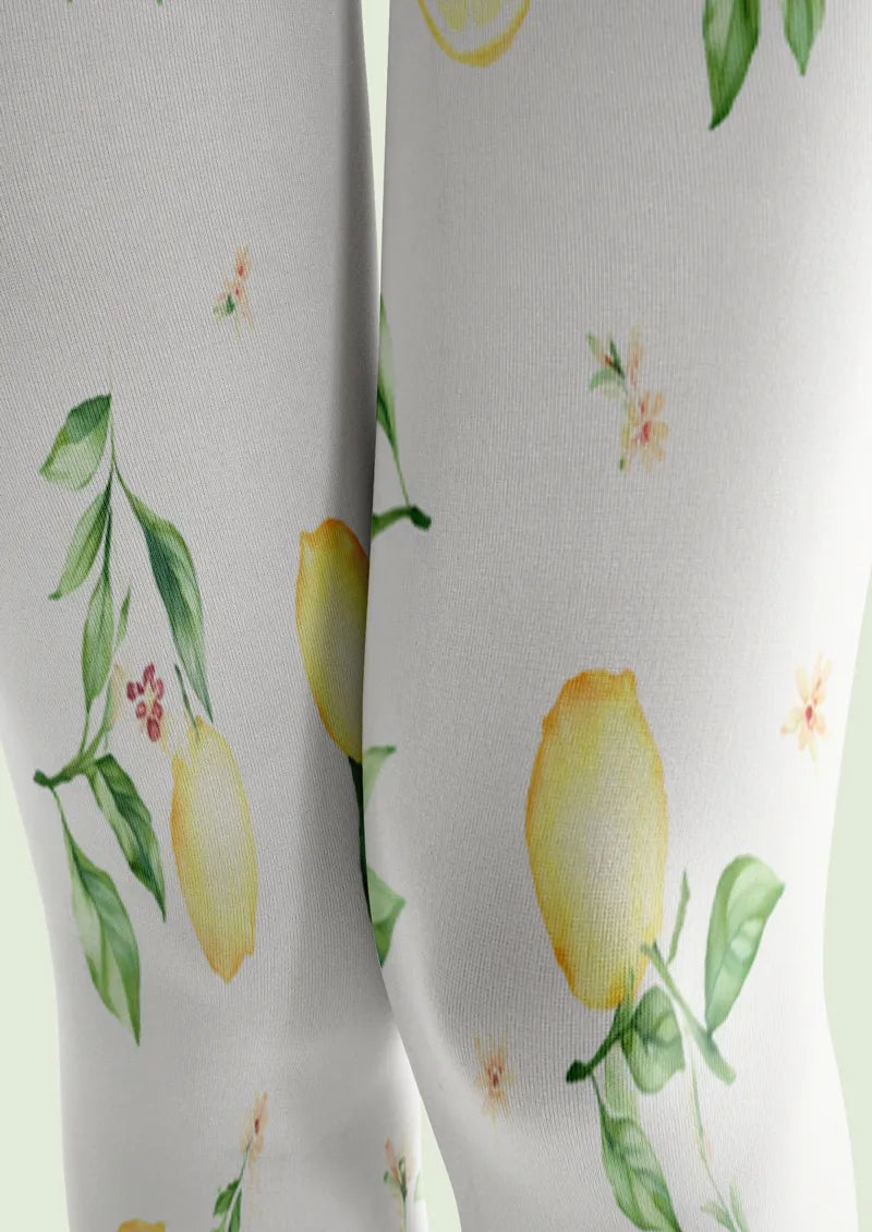 Fresh Lemon Botanical Vine Print Tights Hosiery Pantyhose
