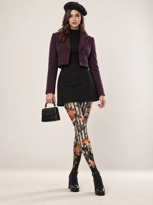 Black Floral Stripe Tights