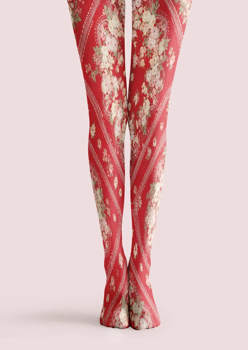 Red Rose Floral Scarf Print Tights Hosiery Pantyhose