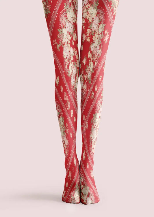 Red Rose Floral Scarf Print Tights Hosiery Pantyhose