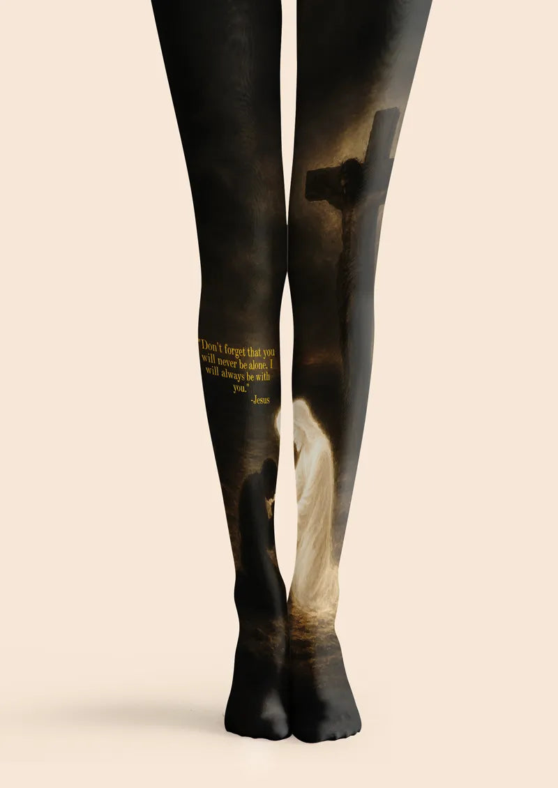 Christian Cross and Jesus Message Art Print Tights Hosiery Pantyhose