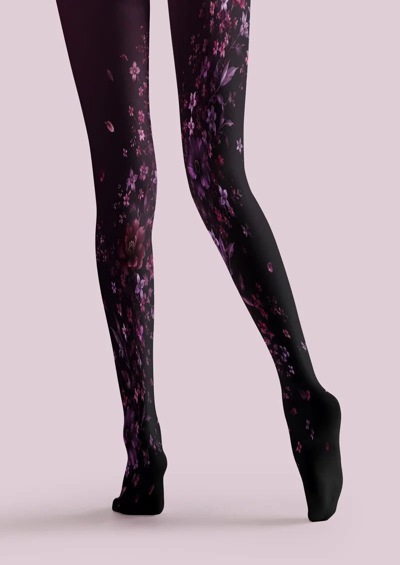 Black Purple Blossom Tights