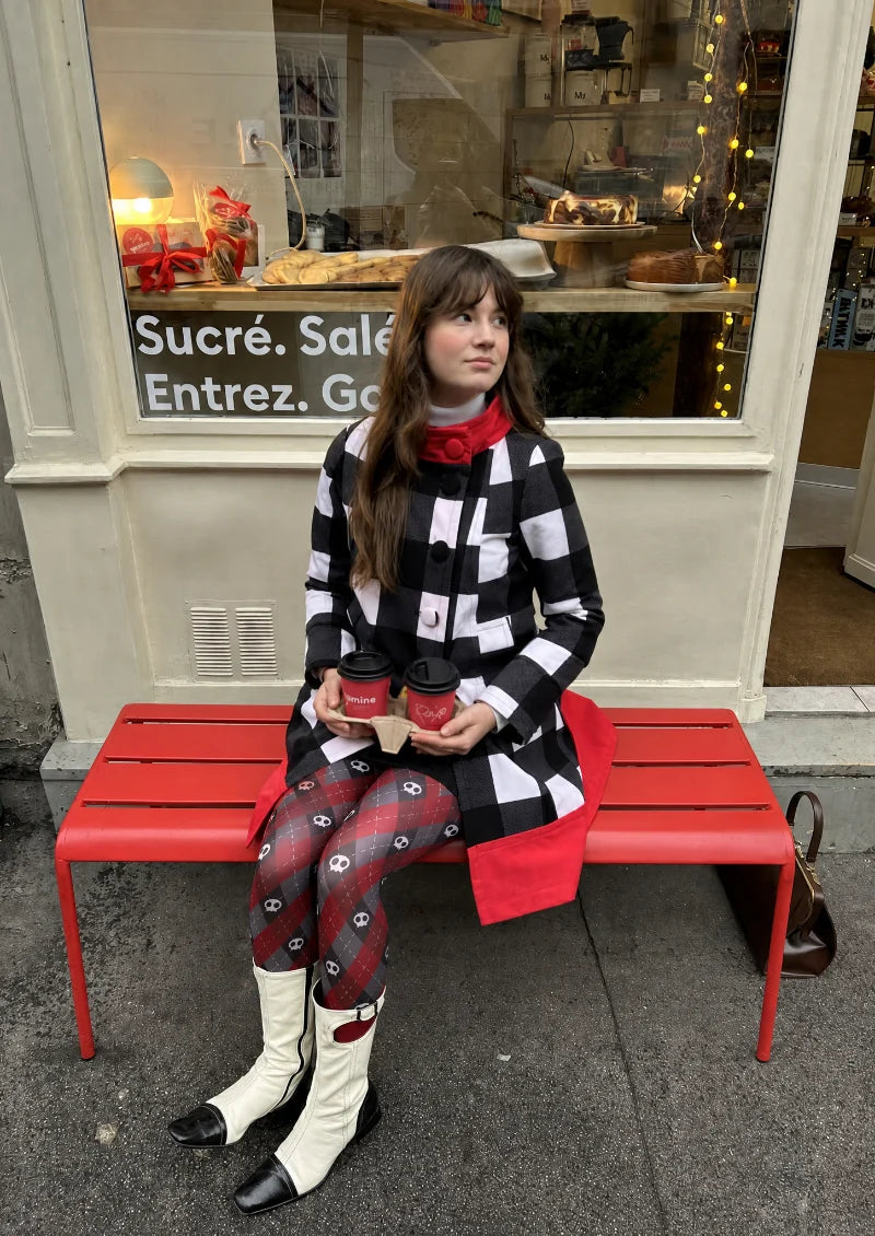 Black Skull Argyle Footless Tights