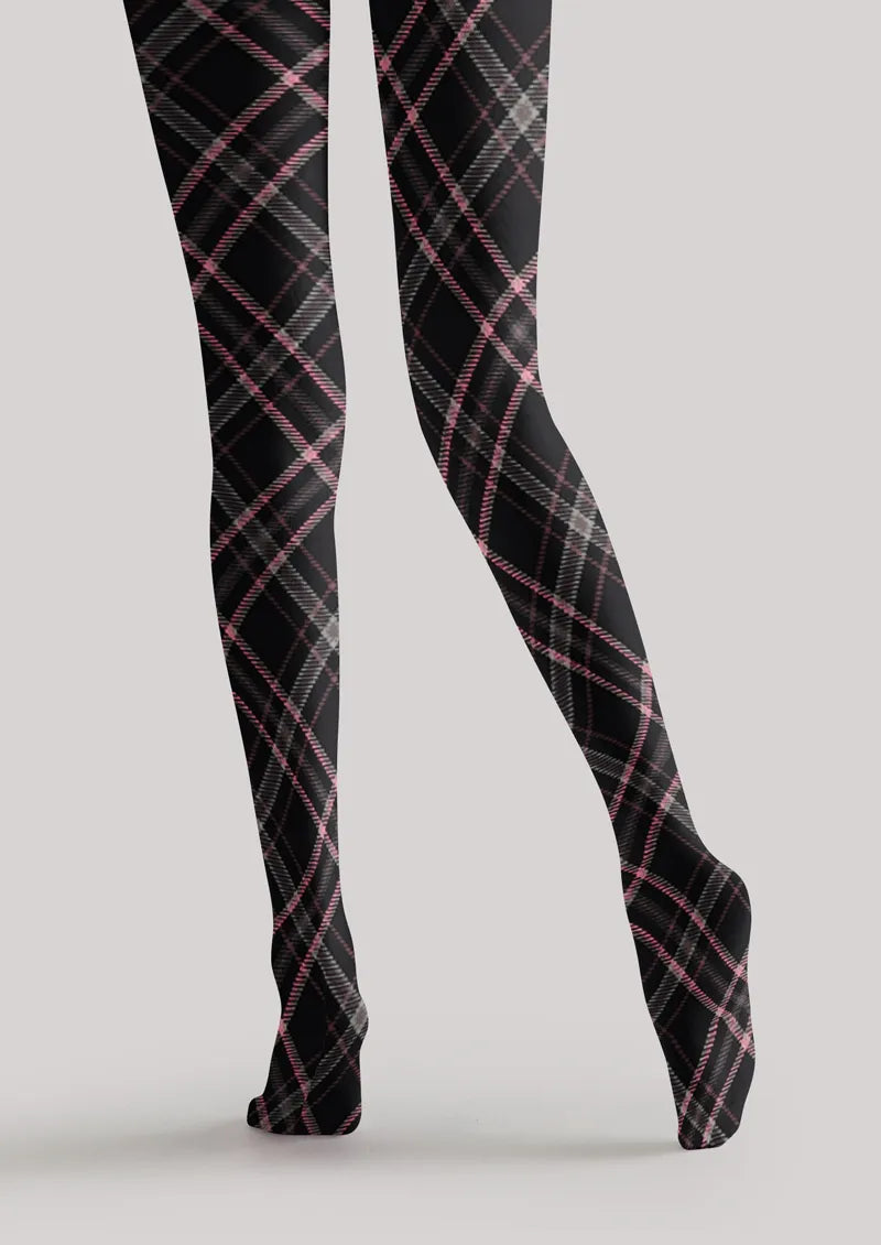 Black Pink Plaid Tights