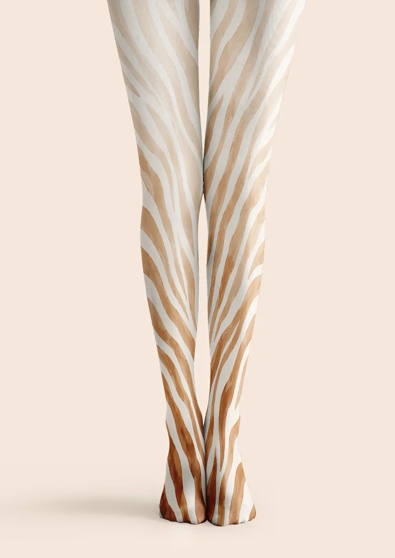 Neutral Zebra Stripe Animal Print Tights Hosiery Pantyhose