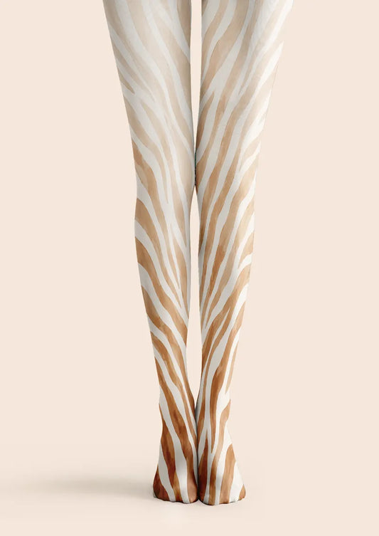 Neutral Zebra Stripe Animal Print Tights Hosiery Pantyhose