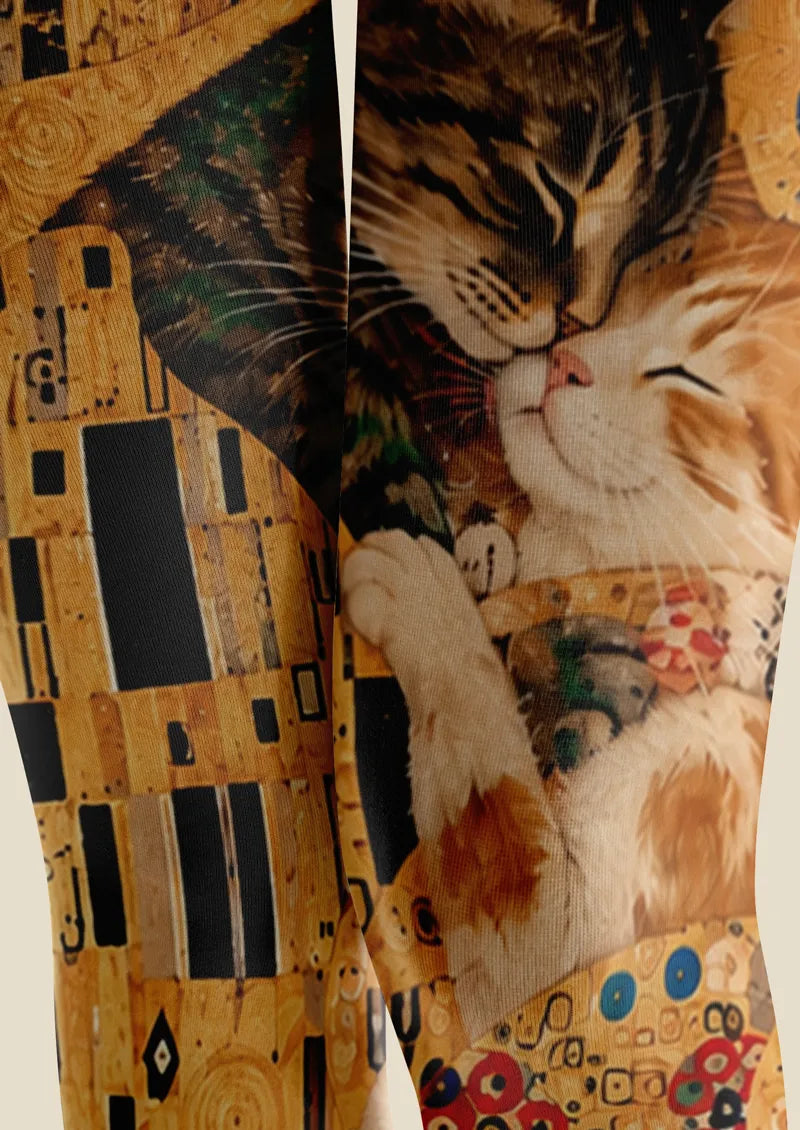 Yellow Cat Floral Tights