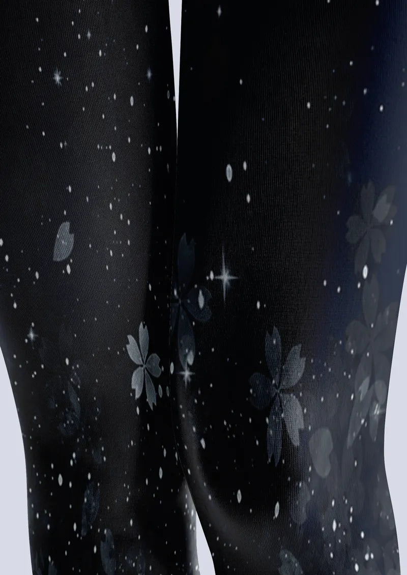 Navy Gray Floral Tights