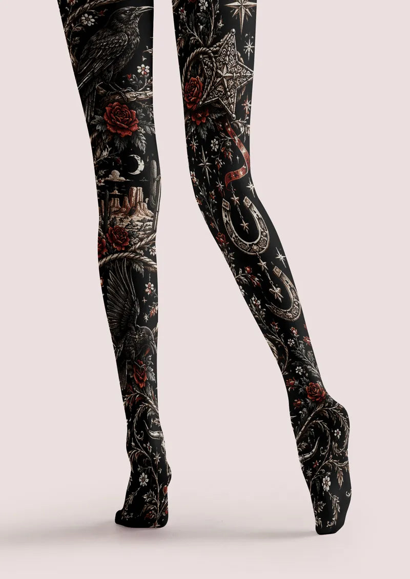 Black Red Rose Raven Tights