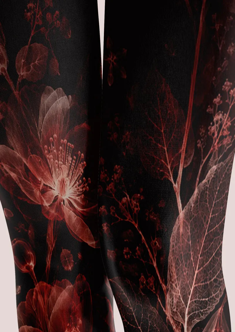Black Red Floral Tights