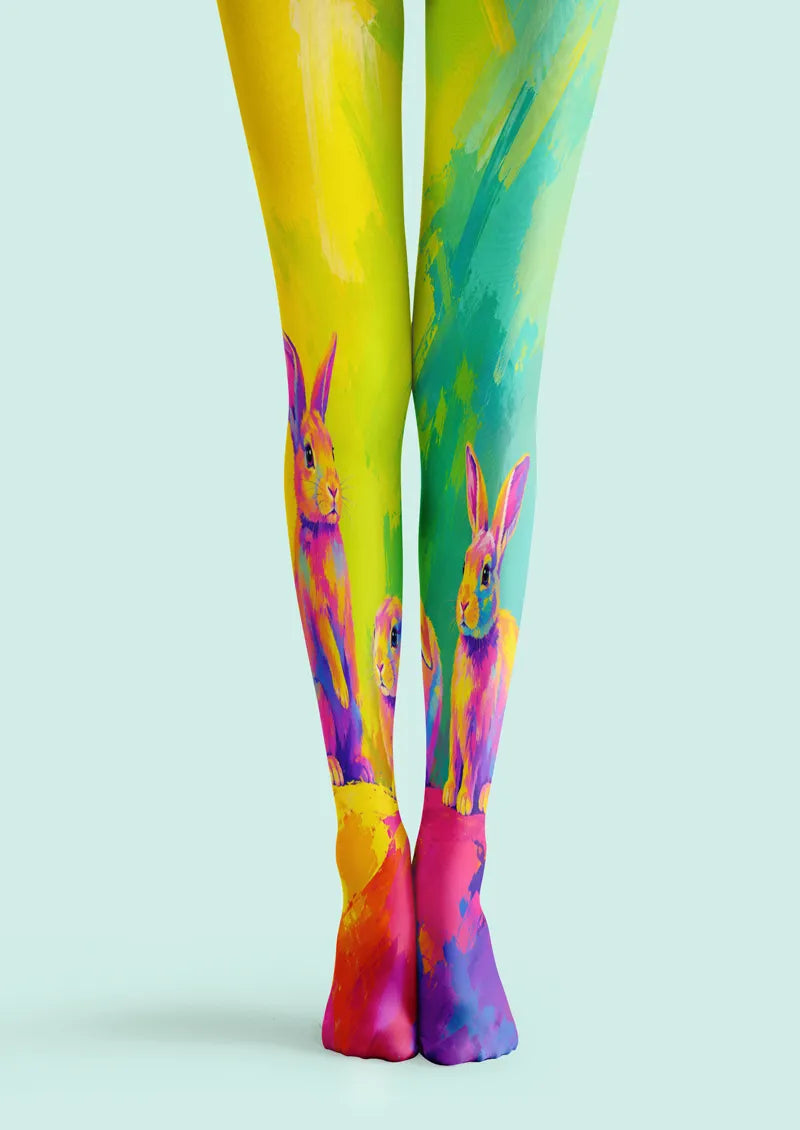 Neon Rabbit Abstract Art Print Tights Hosiery Pantyhose