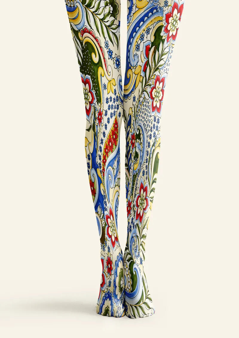 Colorful Paisley Floral Tile Print Tights Hosiery Pantyhose