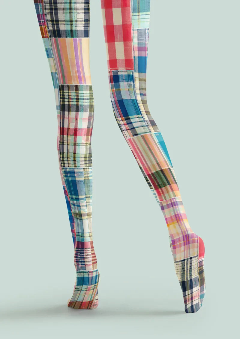 Colorful Patchwork Plaid Print Tights Hosiery Pantyhose