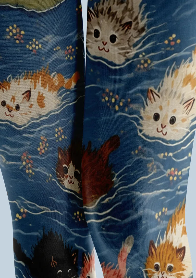 Blue Swimming Kitten Tights