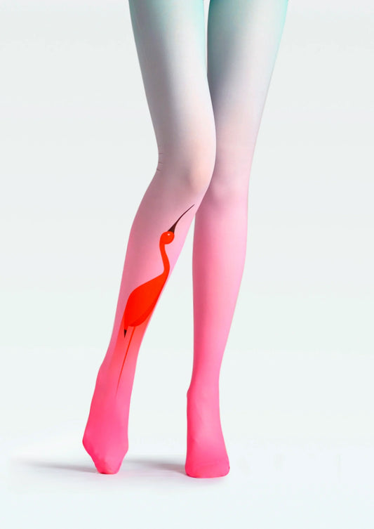 Red Crane in Azure Print Tights Hosiery Pantyhose