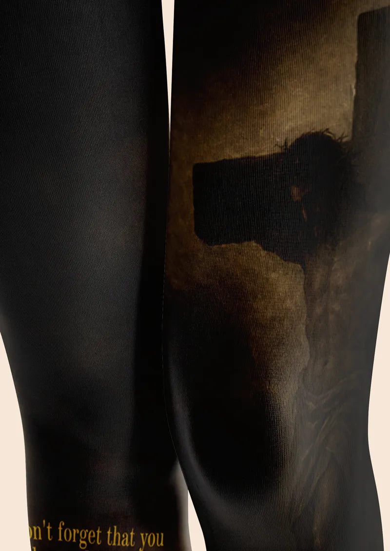 Christian Cross and Jesus Message Art Print Tights Hosiery Pantyhose