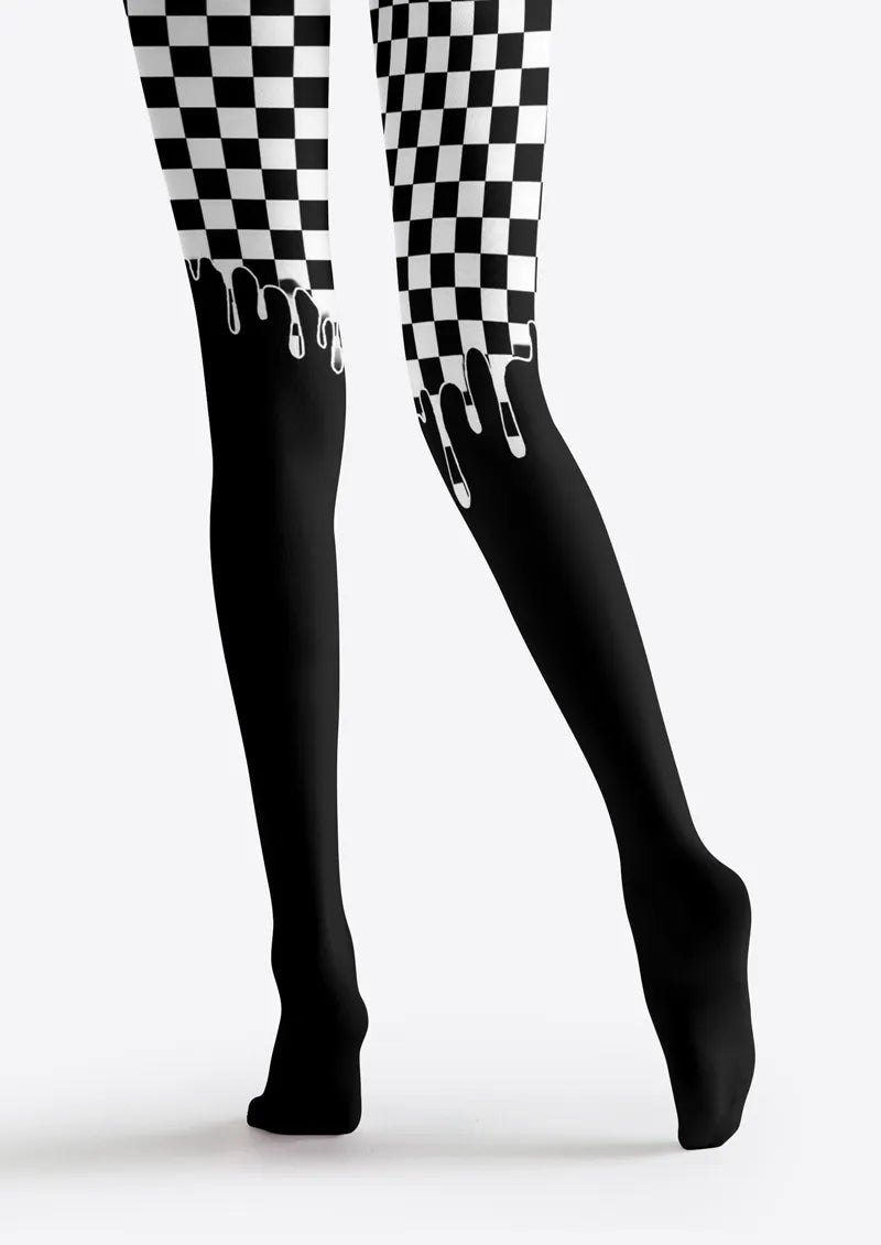 Black Checker Drip Tights