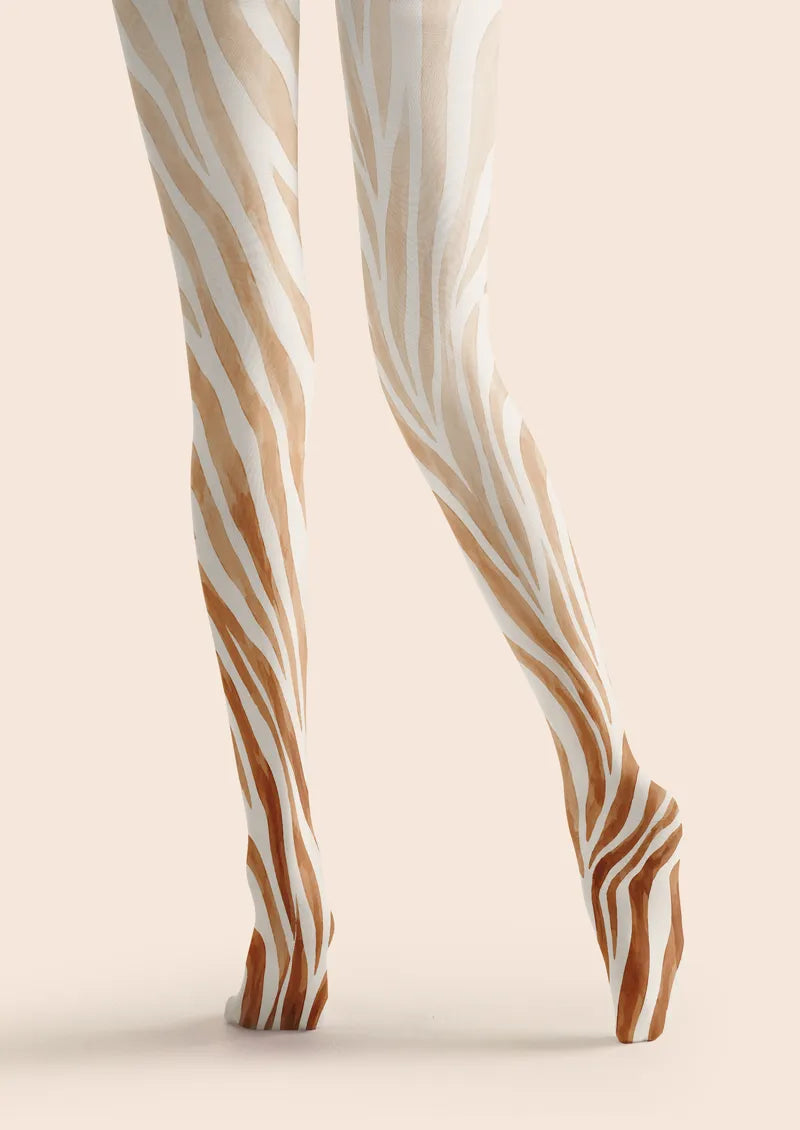 Neutral Zebra Stripe Animal Print Tights Hosiery Pantyhose