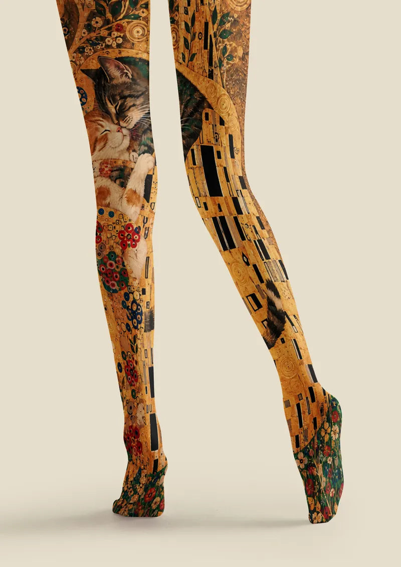 Yellow Cat Floral Tights
