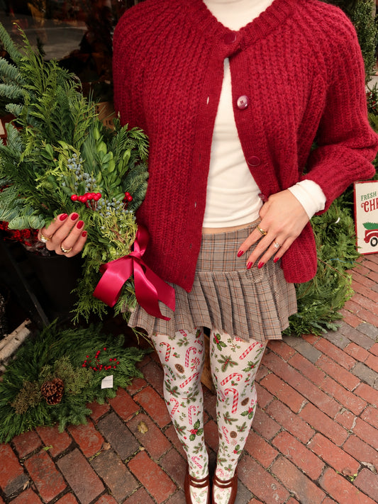 White Candy Cane and Holly Tights