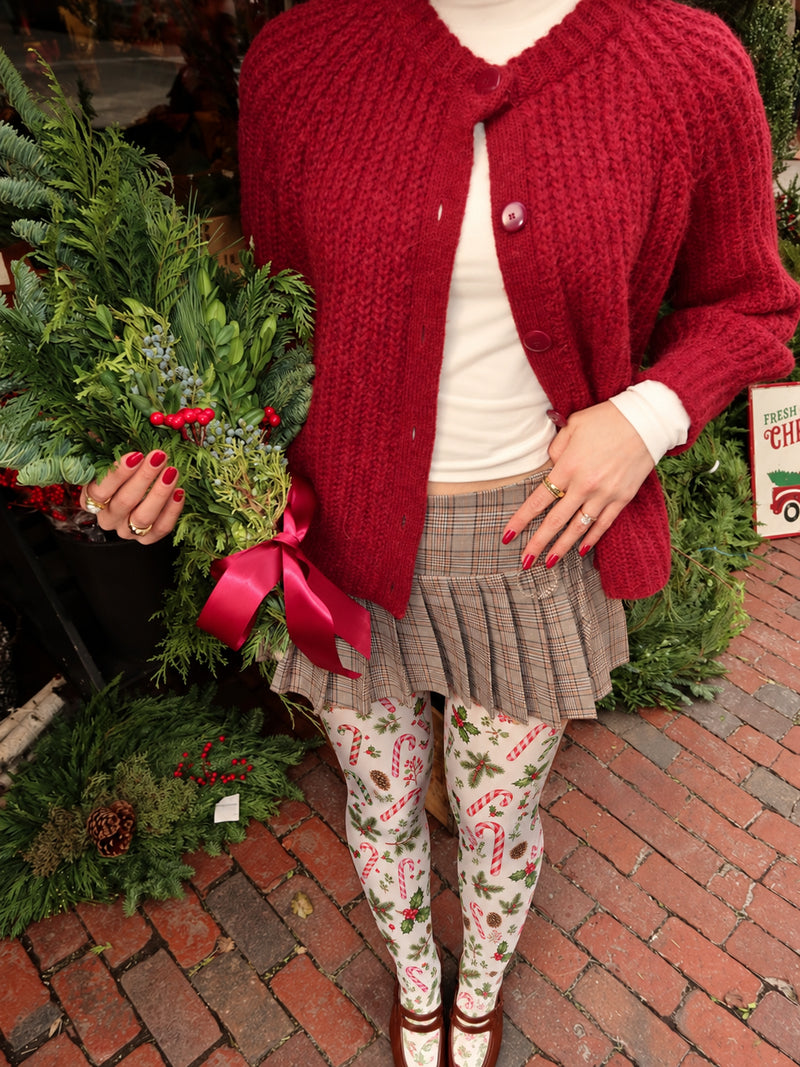 White Candy Cane and Holly Tights