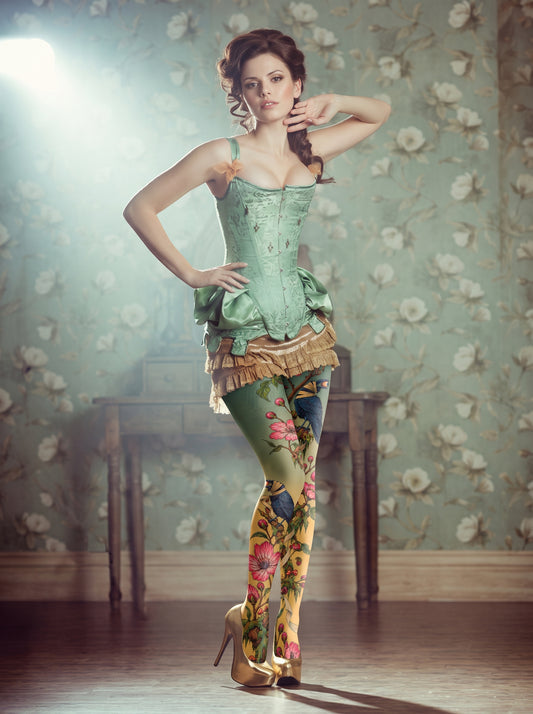 Yellow Floral Bird Tights
