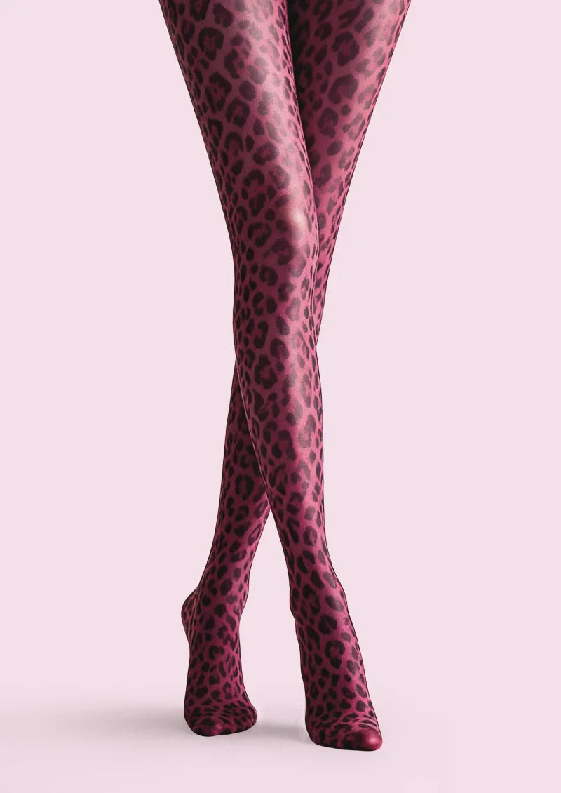 Crimson Panther Leopard Print Tights Hosiery Pantyhose