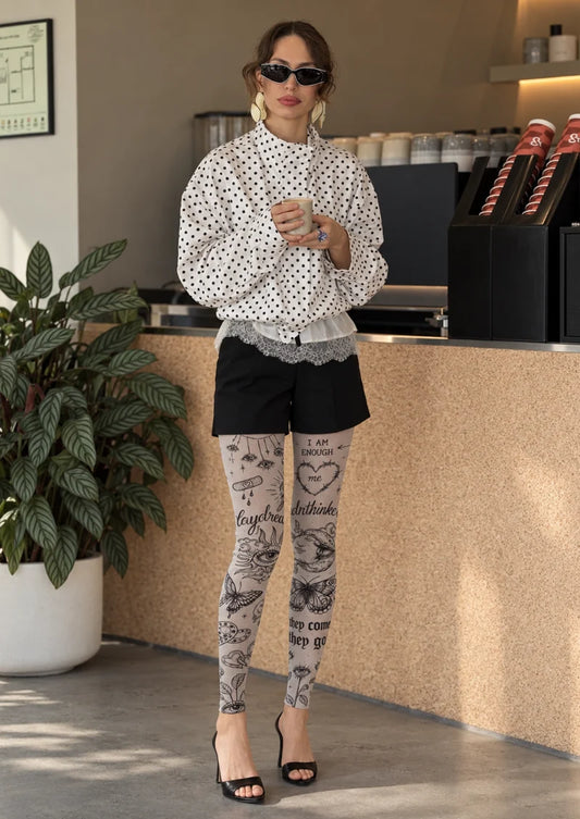 Gray Tattoo Collage Footless Tights
