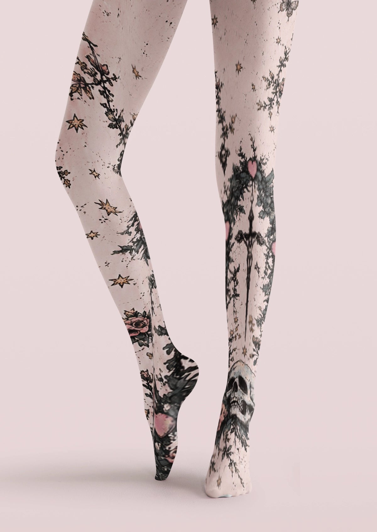 Pink Gothic Rose Cross Tights