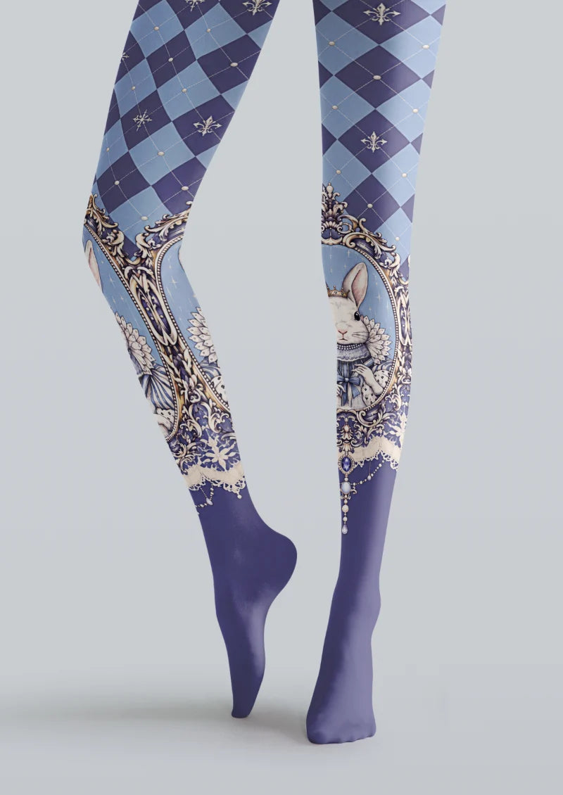 Blue Crowned Rabbit Argyle Tights