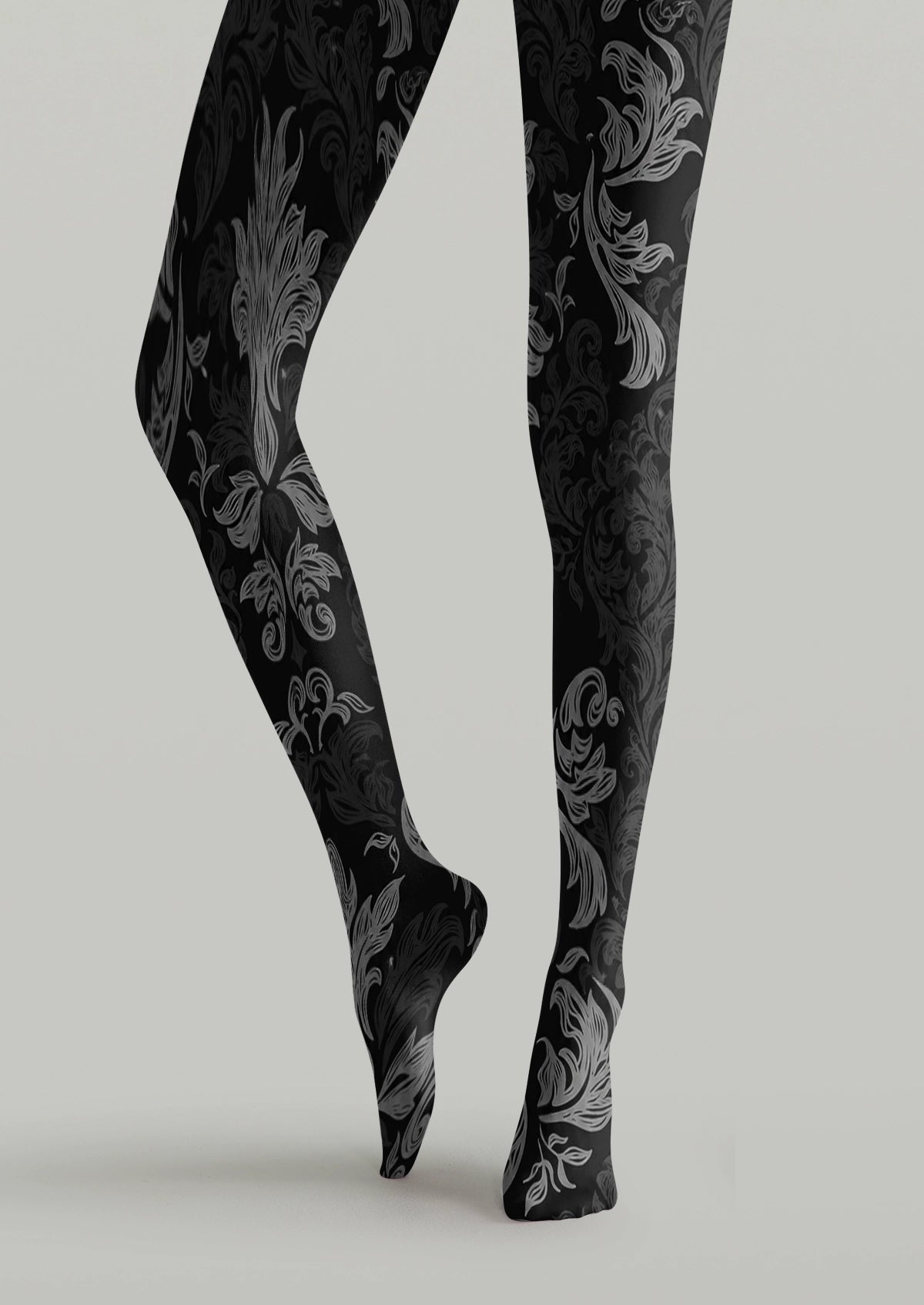 Black Botanical Floral Tights