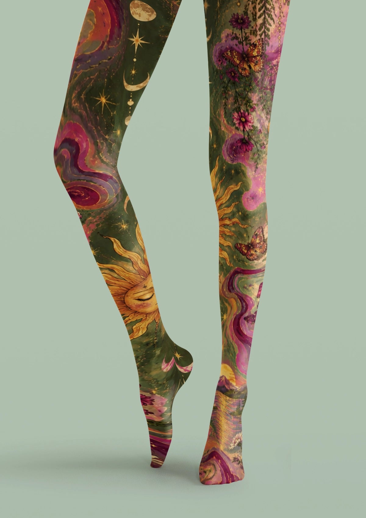 Green Celestial Sun Moon Tights